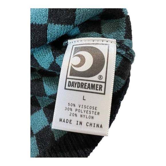 Daydreamers Teal Green Black Checker Pullover Long Sleeve Sweater Size L NEW - Picture 10 of 15